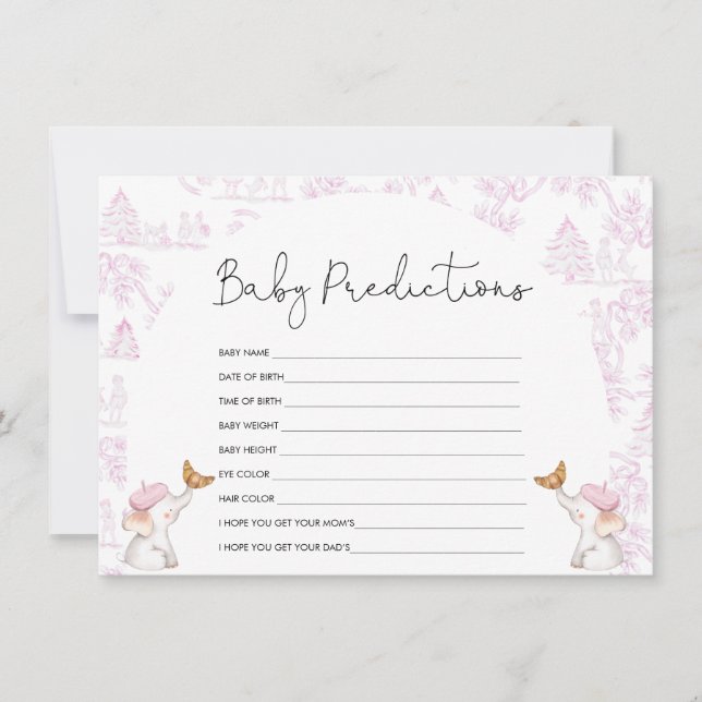 Baby Predictions Pink Toile Baby Shower Game Einladung (Vorderseite)