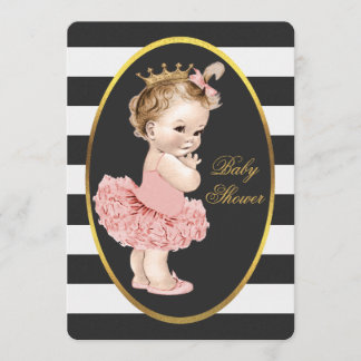 Baby Princess in Tutu Schwarz-weiße Streifen Gold Einladung