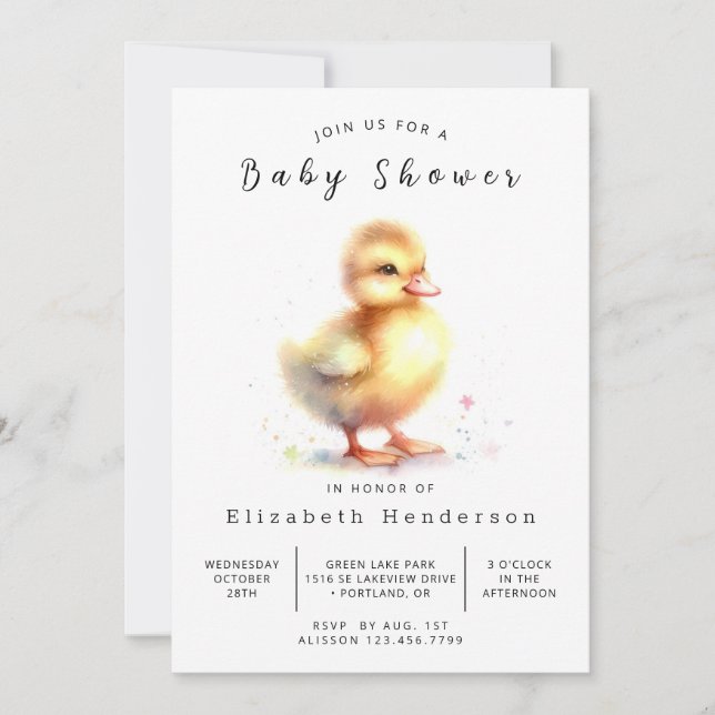 Baby Printable Duck Baby Duck Einladung (Vorderseite)