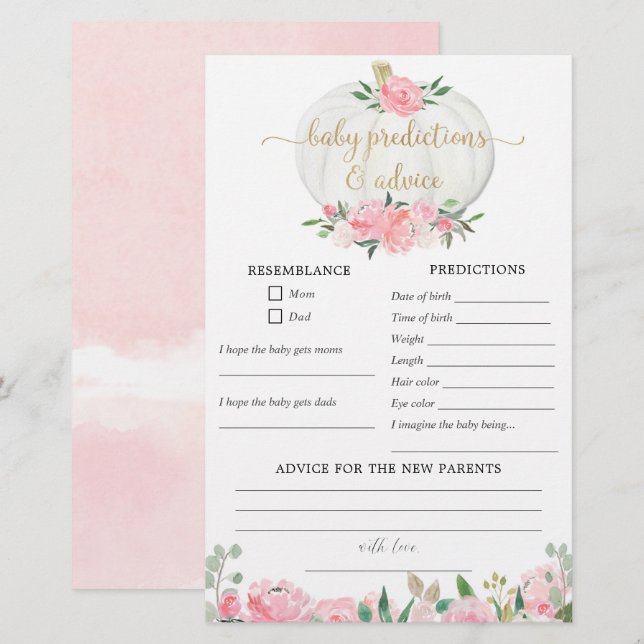 Baby pronostics carte conseil chute fille citrouil (Devant / Derrière)