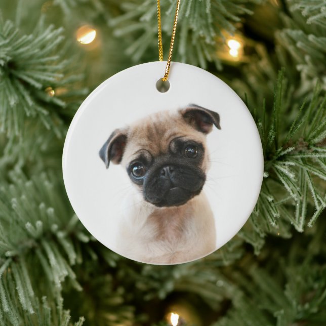 Baby Pug Portrait Keramik Ornament (Baum)