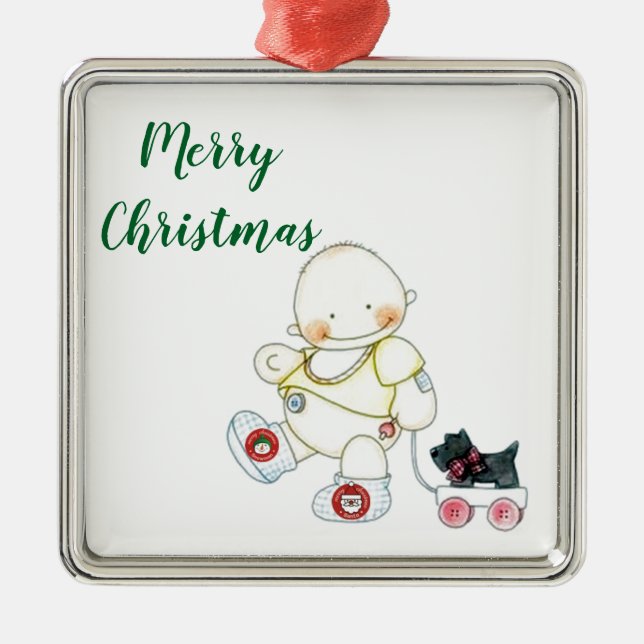 ***BABY PULLS WAGON*** CHRISTMAS ORNANATION SILBERNES ORNAMENT (Vorne)