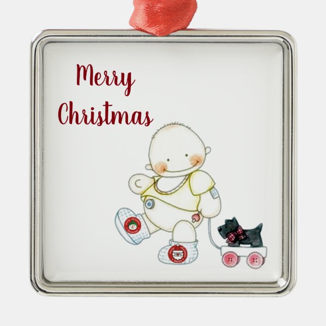 ***BABY PULLS WAGON*** CHRISTMAS ORNANATION SILBERNES ORNAMENT (Vorne)