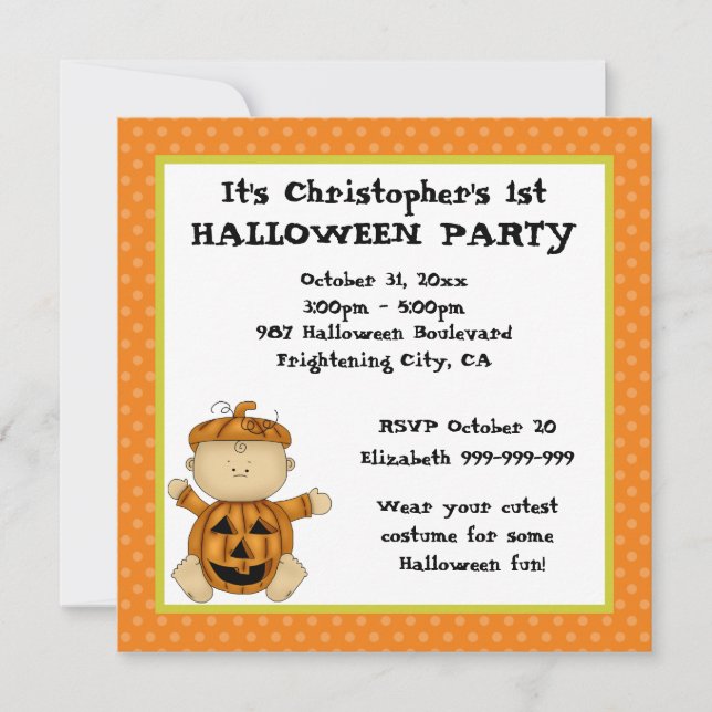 Baby Pumpkin Kid Erstes Halloween-Party Einladung (Vorderseite)