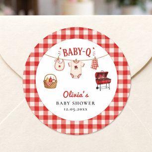 Baby Q Baby Shower Gingham Wäscheleine & Grill Runder Aufkleber