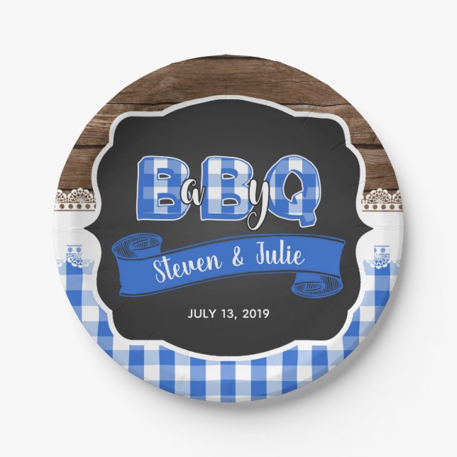 Baby Q Baby Shower Paper Plate - Blue Pappteller (Vorderseite)
