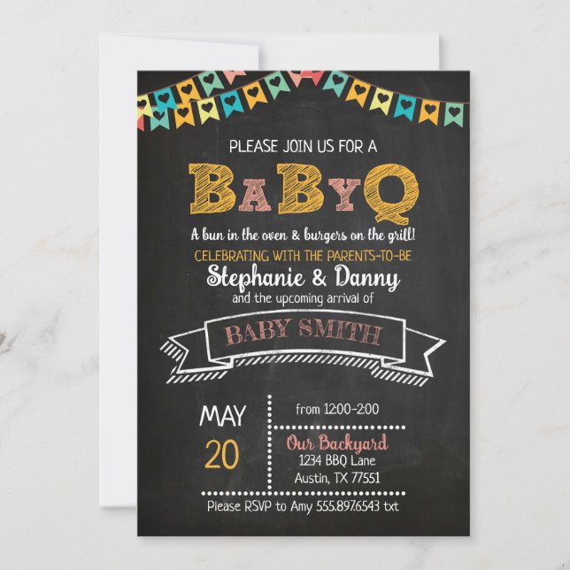 Baby-Q Babydusche-Gender-Neutral Einladung (Vorderseite)