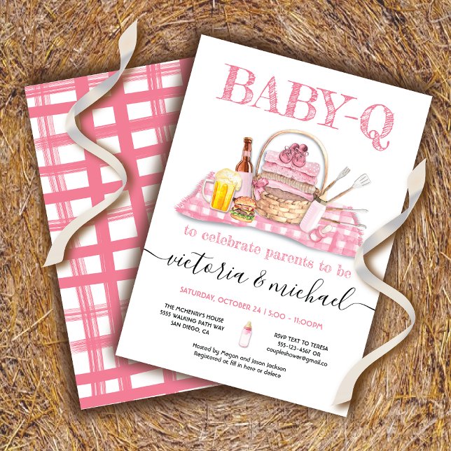 Baby Q Barbecue Dusche Pink Picnic Einladung (Von Creator hochgeladen)