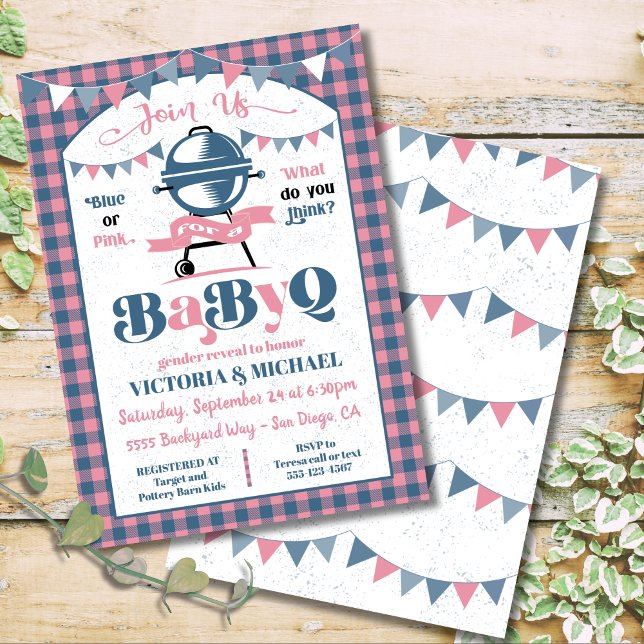 Baby Q Barbecue Gender Reveal Dusche Einladung (Von Creator hochgeladen)