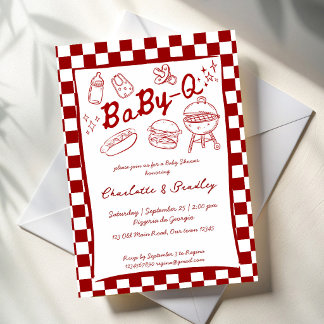 Baby Q Barbeque rote Karos Babyparty Einladung