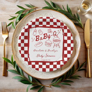 Baby Q Barbeque rote Karos Babyparty Pappteller
