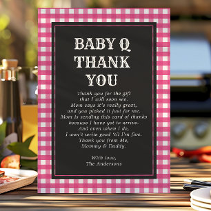 Baby Q Barbeque Rustic Country Baby Shower Pink Dankeskarte
