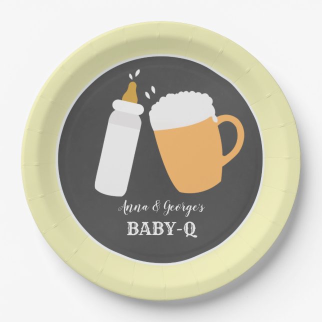 Baby-Q Beer Barbecue Co-Ed Duschplatte - Gelb Pappteller (Vorderseite)