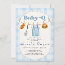 Baby-Q Blaue Gingham-Wäscheleine Baby Shower