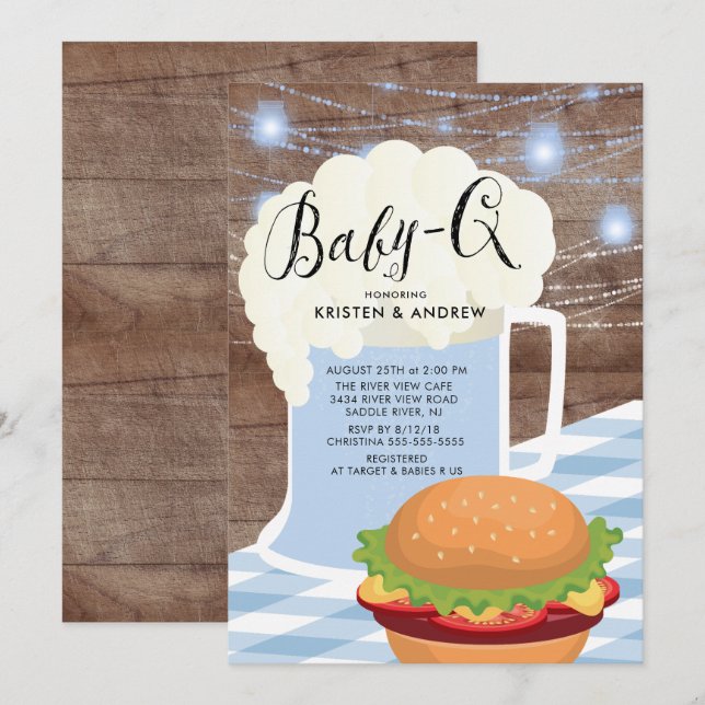 BABY - Q Boys Baby Shower Einladung (Vorne/Hinten)