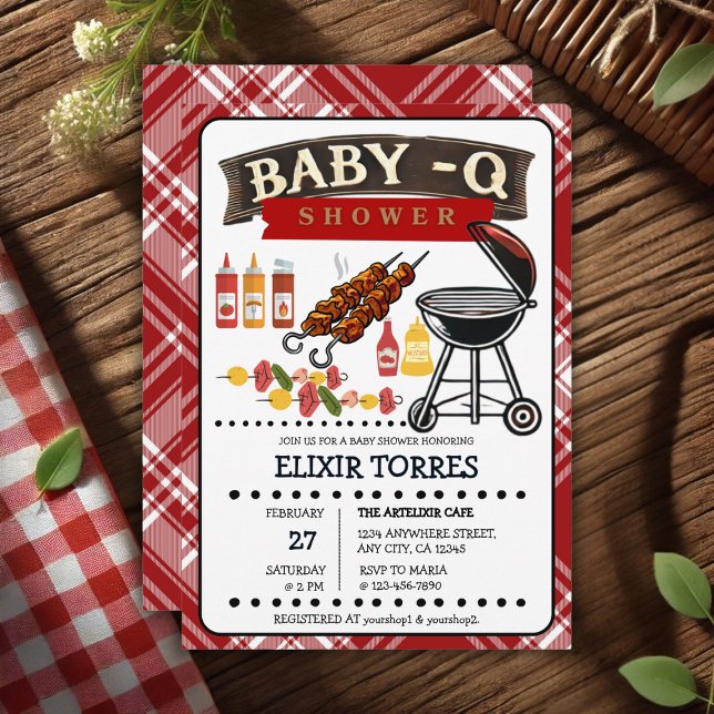 Baby-Q Checkered Red & Black Grill Baby Dusche Einladung (Von Creator hochgeladen)
