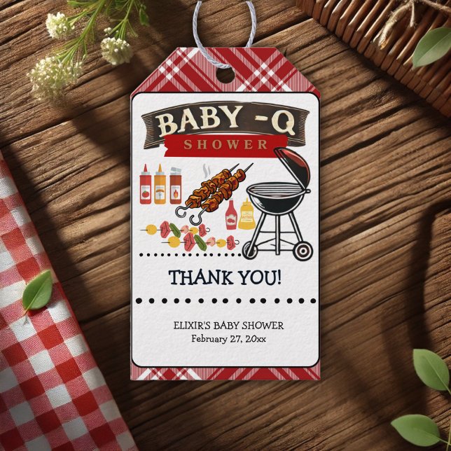 Baby-Q Checkered Red & Black Grill Baby Dusche Geschenkanhänger (Von Creator hochgeladen)