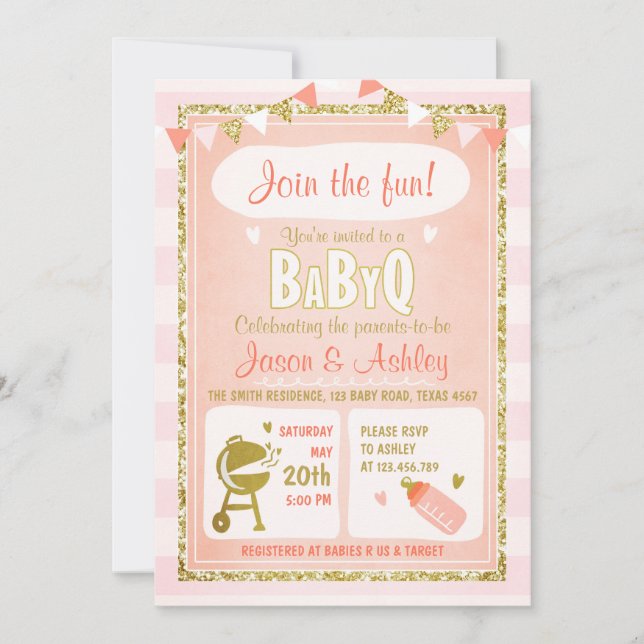 Baby Q Einladung Coed GRILLEN Baby Dusche Einladun (Vorderseite)