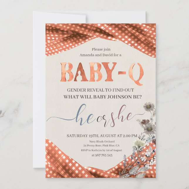 Baby q Gender Reveal Einladung (Vorderseite)