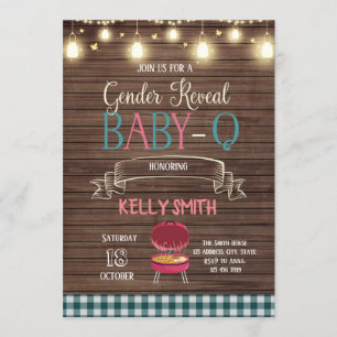 Baby Q Geschlecht offenbart Party Einladung