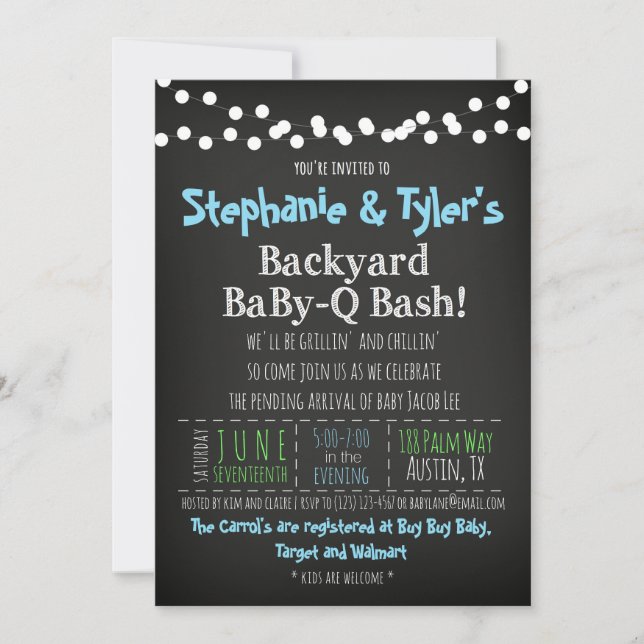 BaBy-Q GRILLEN Baby Boy Shower Einladungs-Book-Kar Einladung (Vorderseite)