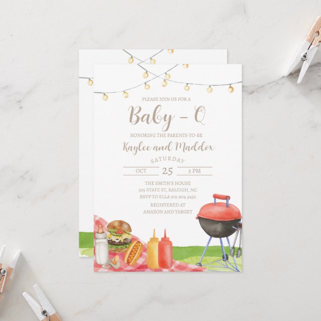 Baby-Q GRILLEN Baby Shower Einladung (Vorderseite/Rückseite Beispiel)