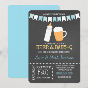 Baby-Q GRILLEN Beer Shower Invite (Blue Back) Einladung