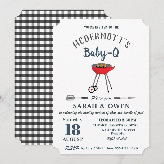 Baby-Q GRILLEN Party Gartengrill Babydusche  Einladung (Vorne/Hinten)
