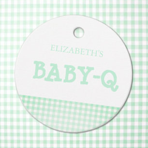 Baby-Q Mintgrün Gingham Baby Shower Geschenkanhänger
