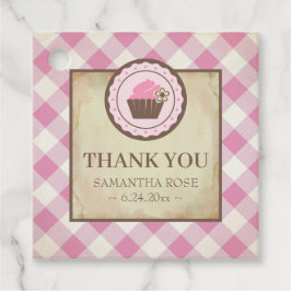 Baby Q Pink Gingham und Cupcake Danke Geschenkanhänger