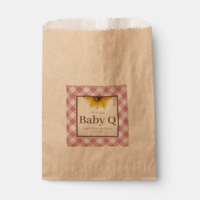 Baby Q Pink Gingham und Sunflower Geschenktütchen (Vorderseite)