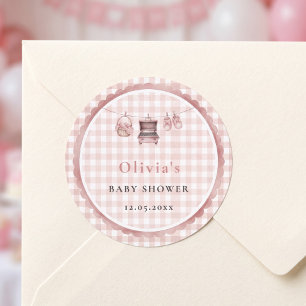 Baby Q Rosa Gingham Wäscheleine Grill Babyschuhe Runder Aufkleber
