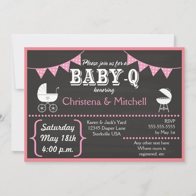 Baby-q Tafel-Babyparty-Einladungen (Rosa) Einladung (Vorderseite)