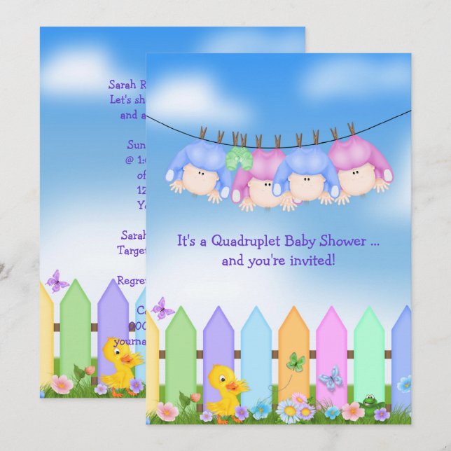 Baby Quadruplet Dusche Einladung (Vorne/Hinten)