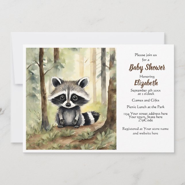 Baby Raccoon Gender Neutral Baby Dusche Einladung (Vorderseite)