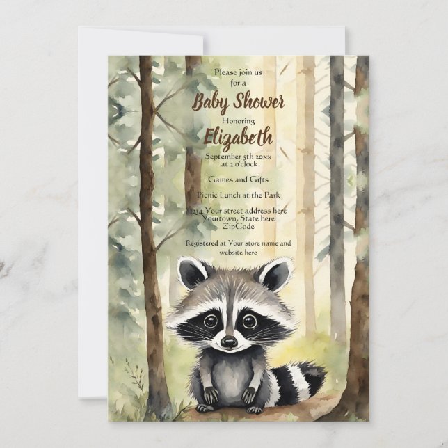 Baby Raccoon Gender Neutral Baby Dusche Einladung (Vorderseite)