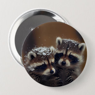 Baby-Raccoons stürzen sich im sinkenden Schnee Button