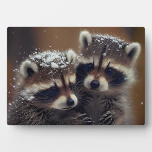 Baby-Raccoons stürzen sich im sinkenden Schnee Fotoplatte