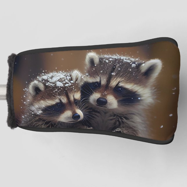 Baby-Raccoons stürzen sich im sinkenden Schnee Golf Headcover (Vorderseite)