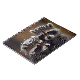 Baby-Raccoons stürzen sich im sinkenden Schnee Notizblock