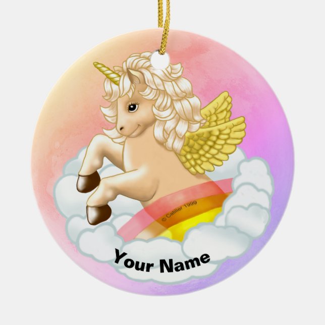 Baby Rainbow Unicorn Keramik Ornament (Vorne)