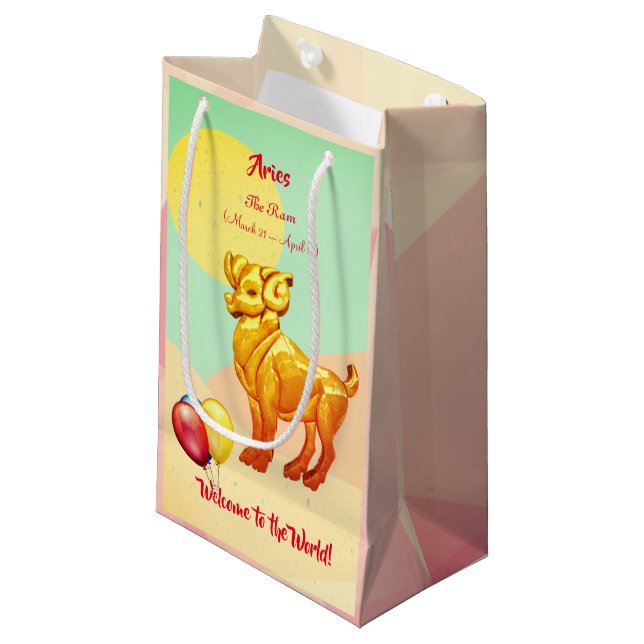 Baby Ram Aries Zodiac (März 21.-19. April) Kleine Geschenktüte (Vorderseite Schrägansicht)