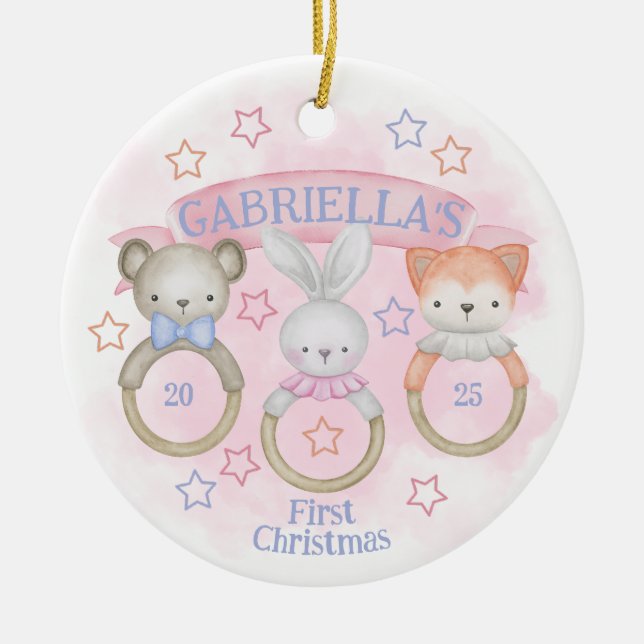 Baby Rattle Baby's First Christmas Keramik Ornament (Vorne)