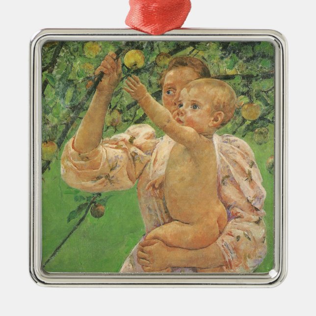 Baby Reaching für einen Apple von Mary Cassatt Silbernes Ornament (Vorne)