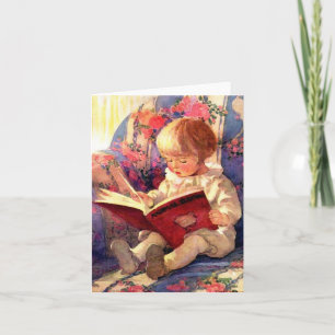 Baby Reading Animal Book, Vintag Karte