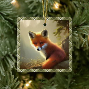 Baby Red Fox Wildlife Portrait Personalisiert Keramikornament