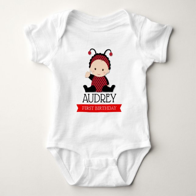 Baby Red Ladybug First Birthday Baby Shower Baby Strampler (Vorderseite)