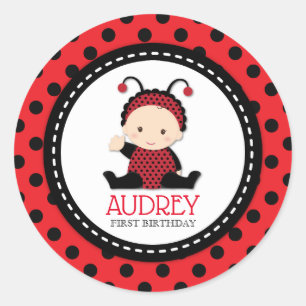 Baby Red Ladybug First Birthday Baby Shower Runder Aufkleber