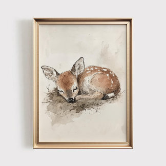 Baby Reh Druck, Schlafendes Reh DRUCKBARE Kunst, H Poster