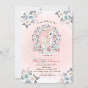 Baby-Rehe Florale Wasserfarbe Baby Shower  Einladung